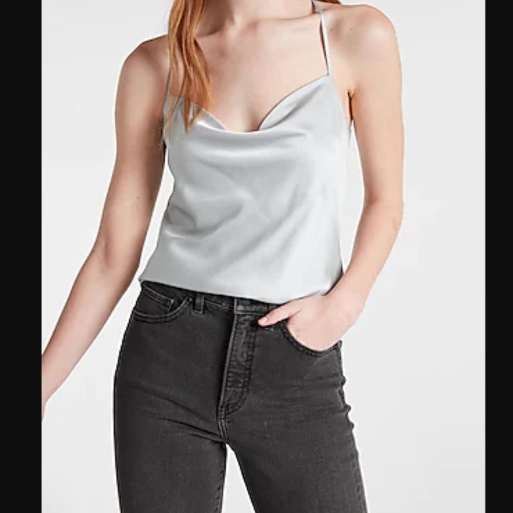 NEW Satin Racerback Cowl Neck Cami XXS - Light Aqua